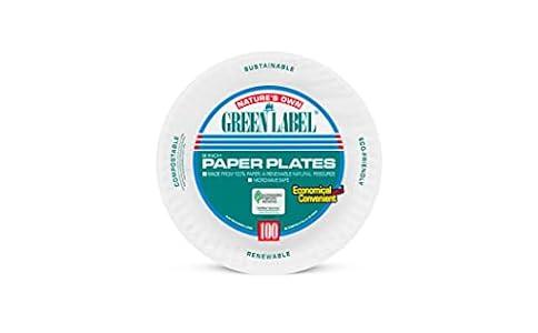 AJM Packaging PP9GREWH 9" White Paper Plates Green Label (12 Packs of 100)