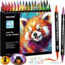 48 Colors Acrylic Paint Markers, Dual Tip with Precision Fine Tip and Versatile Brush Tip Pens for Creative DIY, Crafting, Stone, Wood, Canvas, Glass, Metal, and More
