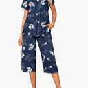 Ekouaer Pajama Set for Women 2 Piece Capri Pants Short Sleeve Top Sleepwear Soft Pjs Loungewear with Pockets  L