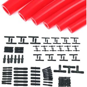 Ucreative Silicone Vacuum Hose Kit 6PCS 5FT Tubing (1/8" to 3/8") + 113PCS Nylon Connectors High Performance Automotive Replacement (Red)