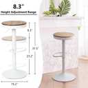 Kidol & Shellder Bar Stools Set of 2 White Round Adjustable Swivel Barstools Modern Backless Bar Chairs Wooden Seat Counter Height Stools Armless for Kitchen Island, Cafe, Dining Room