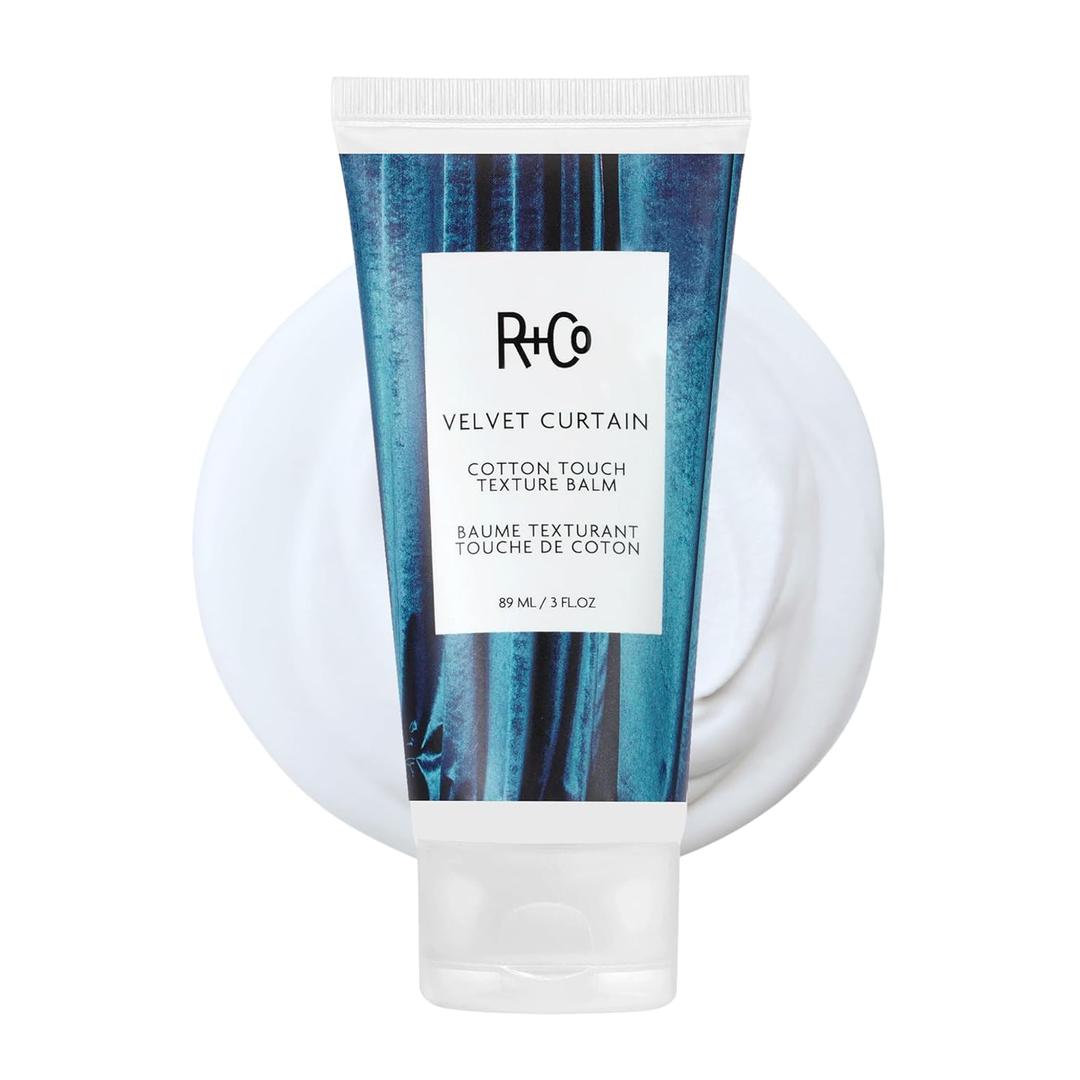 R+Co Velvet Curtain Cotton Touch Texture Balm  Lightweight Styling Balm for Frizz Control, Texture & Volume  Defines Curls & Adds Soft Hold  Hydrates Without Weight for All Hair Types  Vegan  3oz