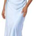 Summer Satin Maxi Dresses for Women 2025 Cowl Neck Ruched Silk Formal Wedding Guest Bridesmaid Slip Dress with Slit,Blue  XL