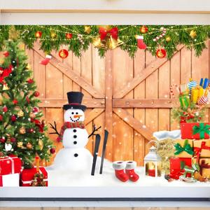 Large Christmas Garage Banner 7 x 9 Ft Christmas Garage Door Cover Wood Texture Board Door Cover Rustic Backdrop for Family Winter Indoor Outdoor Home Party Decor