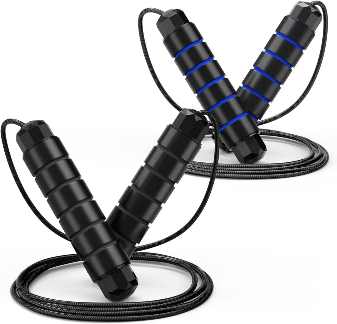 Jump Rope, Tangle-Free Rapid Speed Jumping Rope Cable with Ball Bearings for Women, Men, and Kids, Adjustable Steel Jump Rope with Foam Handles for Home Gym Exercise Fitness Workout Equipment & Slim Body (Black+Blue)
