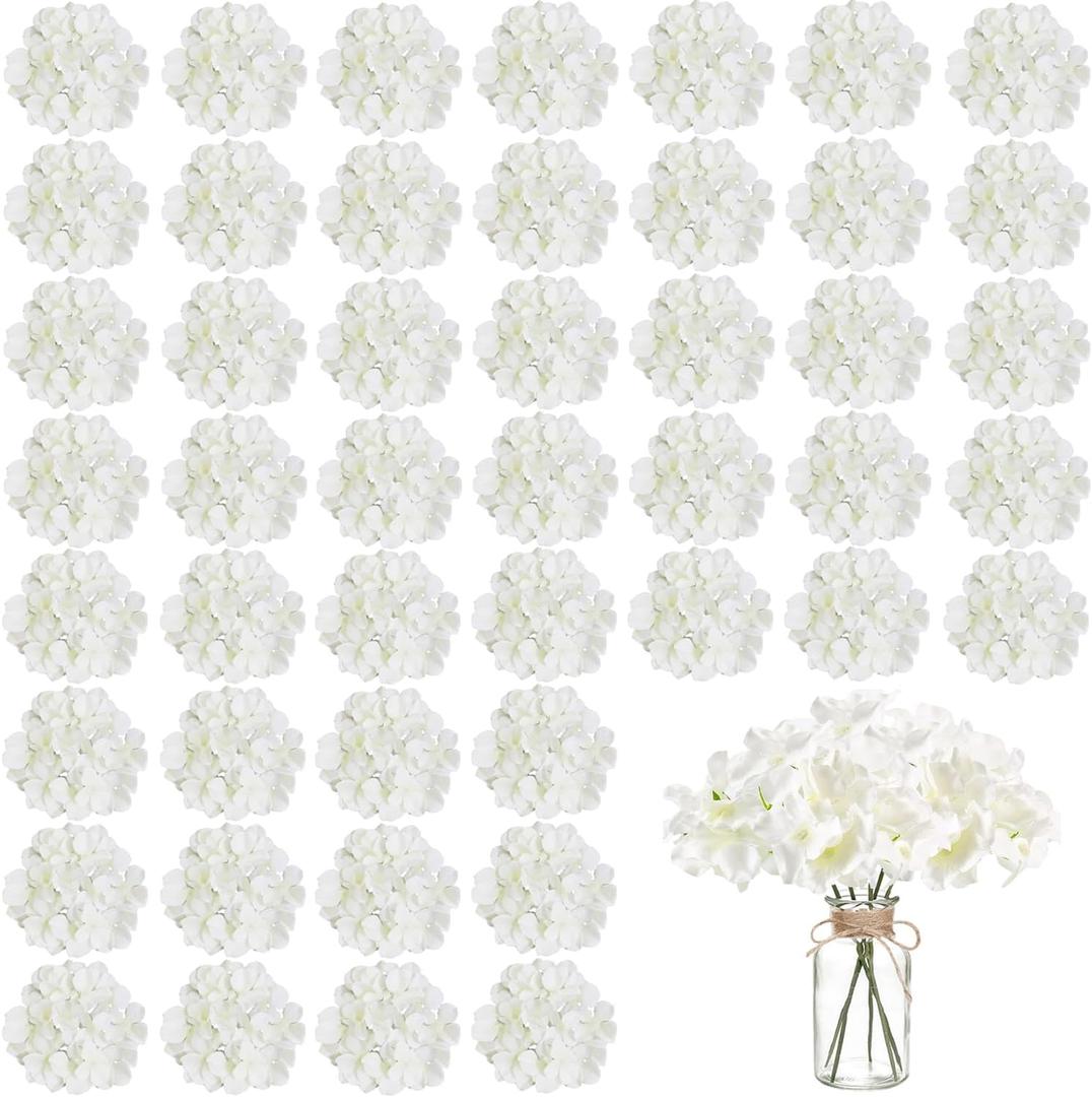 WEISPARK 100PCS Artificial Hydrangea Flowers, Fake Flowers Silk Hydrangea Full Flowers Heads with Stems for Wedding Home Party Shop Baby Shower Decor (Ivory)