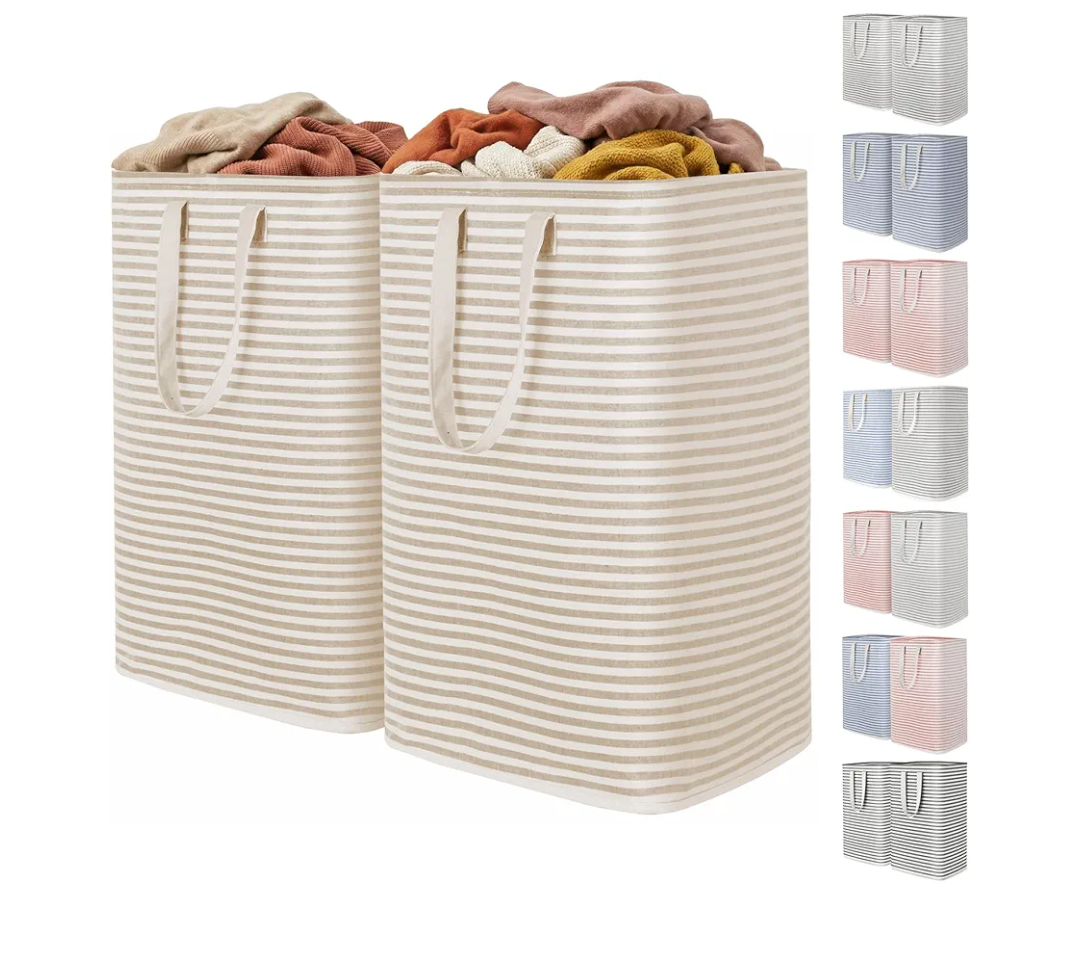 Lifewit 2 Pack Laundry Basket 80L Each, Collapsible Clothes Hamper with Reinforced Handles, Freestanding Waterproof Design for Bedroom and Laundry Room, Beige 160L Total