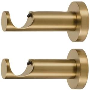 Ivilon Ceiling or Wall Mount Curtain Rod Brackets Holders for Curtain Rods of 7/8 and 1 Inch Diameter, Set of 2, Color Warm Gold