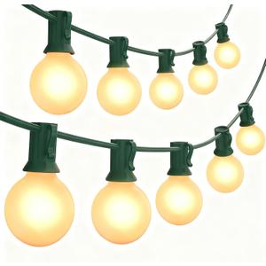 SUNSGNE G40 Round Christmas Lights Outdoor, 25ft Vintage Christmas Globe Lights with 27 5W Frosted White Lights(2 Spare) for Outdoor Garden Party Wedding Backyard Patio Decor, Green Wire
