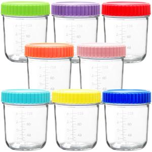 Youngever Glass Baby Food Storage, 6 Ounce Baby Food Glass Containers with Airtight Lids, Glass Jars with Lids (8 Rainbow Colors)