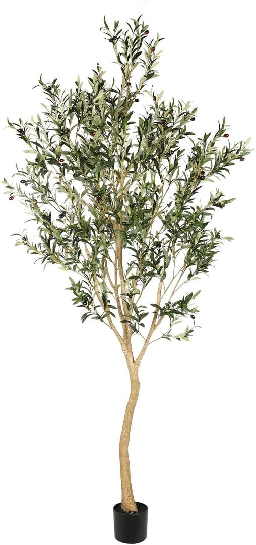 Realead 8ft Tall Faux Olive Tree - Realistic Large Olive Trees Artificial Indoor - Fake Olive Tree with Natural Trunk and Lifelike Leaves for Morden Home Office Decor
