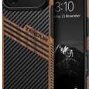 TENDLIN Compatible with iPhone Air Case Wood Grain with Carbon Fiber Texture Design Leather Hybrid Slim Case (Three Stripe)