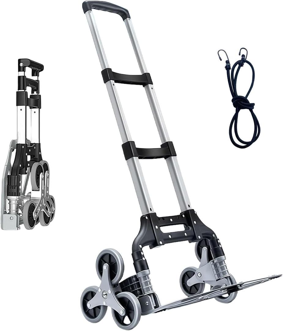 Stair Climbing Hand Truck, Heavy Duty Stair Climbing Cart Telescoping Handle and 6 Wheels for Home Shopping Moving Warehouse(Black Manual)