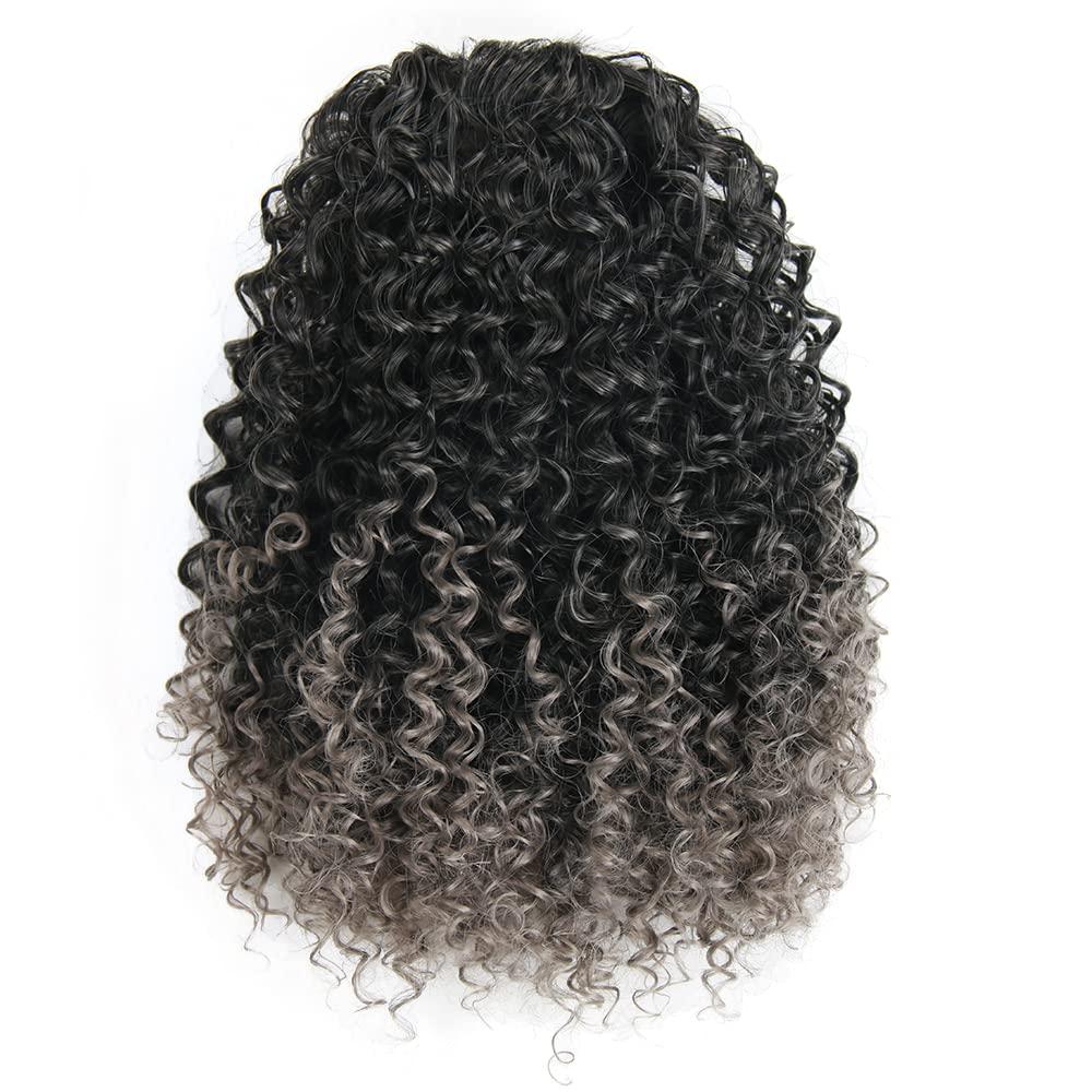 ROSESSEA Afro Puff Drawstring Ponytail - Grey Curly Hair Short Afro Kinky Curly Hair Piece for African American Extension Synthetic