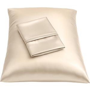 BLISSFORD Satin Pillowcase with Zipper, for Hair and Skin Care, Feels Soft and Cool Like a Silk Pillowcase, Satin Pillow Cases 2 Pack, Slik Pillow Cover, Light Beige - Standard Size, Set of 2