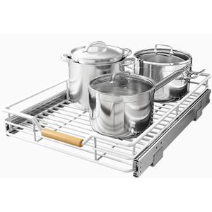 Pull out Cabinet Organizer, 15"W X 21"D, Heavy Duty Smooth Sliding Under Cabinet Shelves for Pots and Pans, Full-Extension Roll out Drawers, Slide out Organization for Home Kitchen Pantry, White