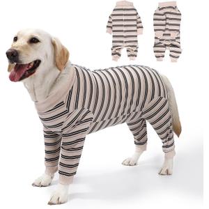 Dog Recovery Suit, Pet Surgery Suits for Female Male, Striped Recovery Shirt Dog Abdominal Wounds Bandages, E-Collar & Cone Alternative, Neuter Stop Licking Onesie Body Suits (L)