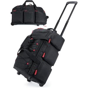 BAGSMART Rolling Duffle Bag with Wheels, 36L Travel Bag with Water-proof Pockets, Airline-Approved Carry On Duffel Bag with Handle, Black