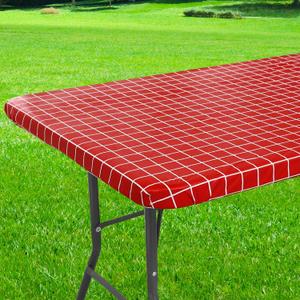 Rectangle Vinyl Table Cloth 30x72, Waterproof Elastic Fitted Tablecloth with Flannel Backing, Plastic Table Cover for Picnic, Camping, Outdoor, Red