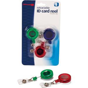 Officemate ID Card Reels, Pack of 3, Assorted Colors (37002)