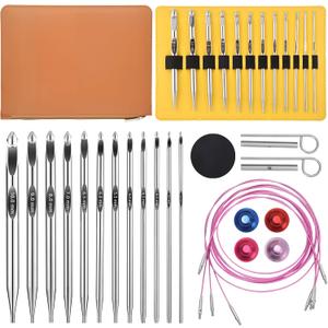 AIYUNDI Tunisian Crochet Hooks Set with Cable, 6-Inch Aluminum Interchangeable Crochet Hooks 3mm-10mm, Long Crochet Hooks, Lightweight, Anti-Twist Swivel Cables, Ergonomic, Umber 26 PCS