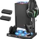 Lictin Cooling Fan Charging Station for Xbox Series X Console & Controller, Upgraded 4 Cooler Fan System Stand, Vertical Dual Charger Station Dock Accessories with 2 x 1400mAh Rechargeable Battery (black)