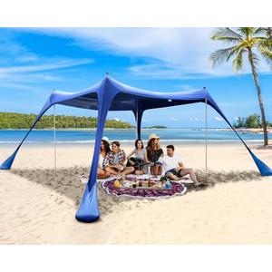 Sportneer Beach Tent, 10x10FT Beach Canopy Sun Shelter UPF50+ with Sandbags, Sand Shovels, Ground Pegs & Stability Poles, Outdoor Beach Shade Canopy for Beach Camping Fishing