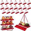24 Pcs Clear Cupcake Boxes 9 x 3 x 3 Inch Portable Pastry Packaging Portable Gable Boxes with Rope Handle, Inserts 3 Compartments Bakery Take out Containers(Red)