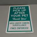 SmartSign "Please Pick Up After Your Pet, Thank you, Area Under Camera Surveillance Fines Enforced" Metal Sign, 14 x 10 inch, 40 mil Laminated Rustproof Aluminum, Green and White, Made in USA