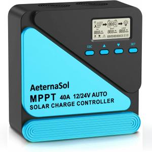 Solar Charge Controller 40A Charge Controllers 12/24V MPPT Solar Charge Controller with Adjustable LCD, Timer, Dual USB, Max Input 100V for LiFePO4/AGM/GEL/FLD Batteries (Blue)