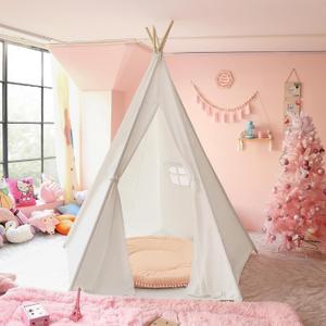 CO-Z Larger 85" H Kids Teepee Play Tent, 2.1m Large Indoor Canvas Teepee Tent for Adults, Tall Foldable Teepee Outdoor, 5 Sides Party Picnic Wedding Teepee Tent with Storage Bag, 48 inches x 48 inches x 72 inches