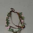 Handmade Pink Flower Crown Girls Hair Wreath Bridal Flower Headband Green leaf Headpiece Floral Hair Accessories for Weeding Birthday Party Cosplay