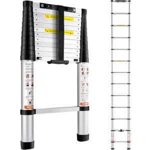 VEVOR Telescoping Ladder, 12.5 FT Aluminum One-button Retraction Collapsible Extension Ladder, 375 LBS Capacity with Non-slip Feet, Portable Multi-purpose Compact Ladder for Home, RV, Loft, ANSI Liste