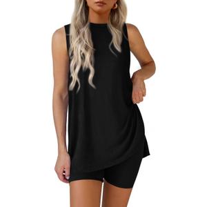 PRETTYGARDEN 2 Piece Sets for Women 2025 Summer Matching Lounge Shorts Set Resort Airport Travel Loungewear Outfits Clothing (Medium, Black)