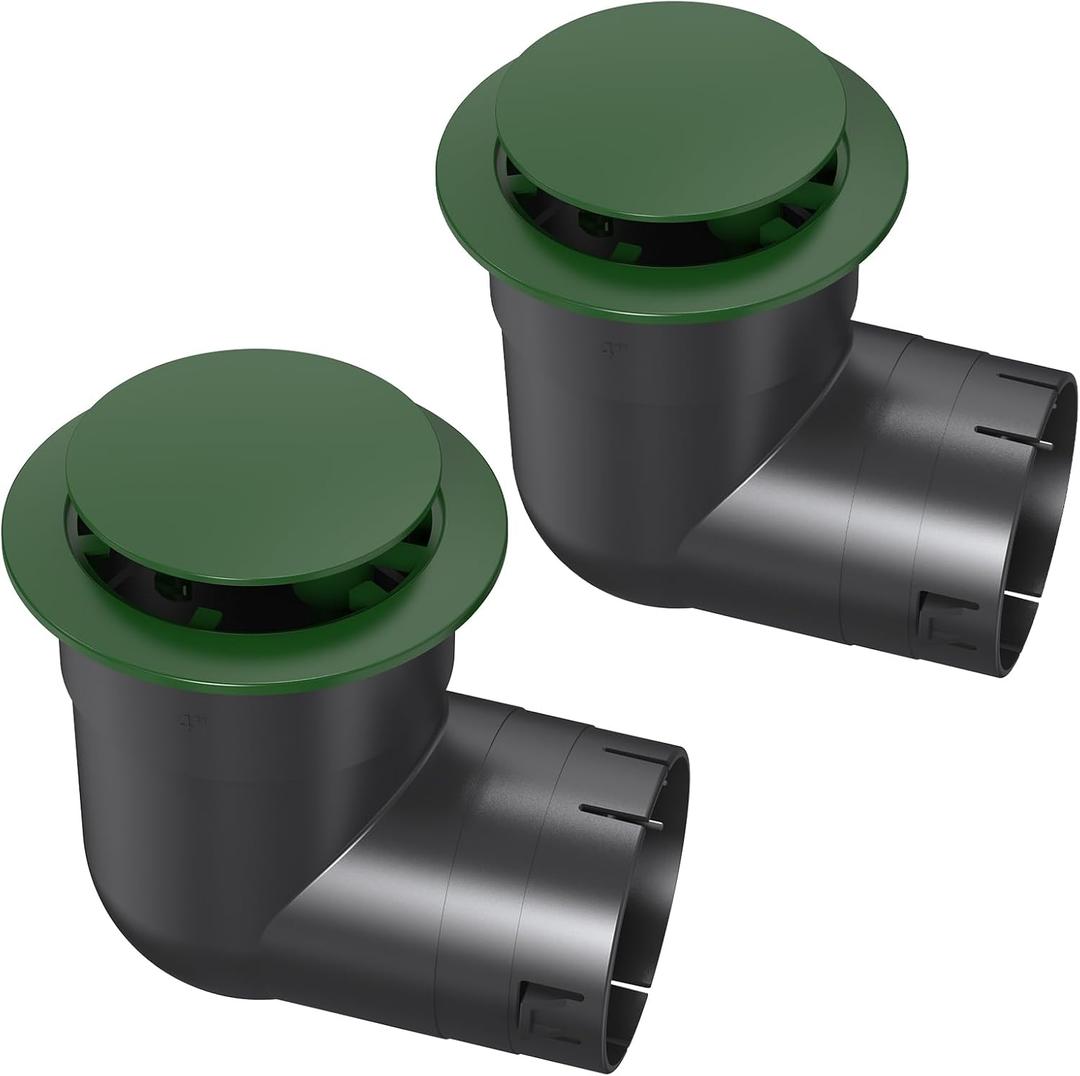 4" Pop Up Drainage Emitter with Elbow, No Adapter Required, Fits 4" PVC D2729 (S&D), 4" SCH40, 4" SDR35, 4" Corrugated Pipe, 3" Corrugated Pipe, Dual-Rod Yard Drain Cover for Downspouts, 2PC