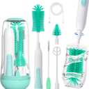 Electric Bottle Brush Cleaner, Portable Rechargeable Baby Bottle Cleaner Kit for Travel with Silicone Nipple & Straw Brush, Drainage Rack, Storage Box(Green)