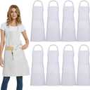 DUSKCOVE 8 Pack Bib Aprons Bulk - Unisex White Commercial Apron with 2 Pockets for Kitchen Crafting BBQ Drawing Cooking