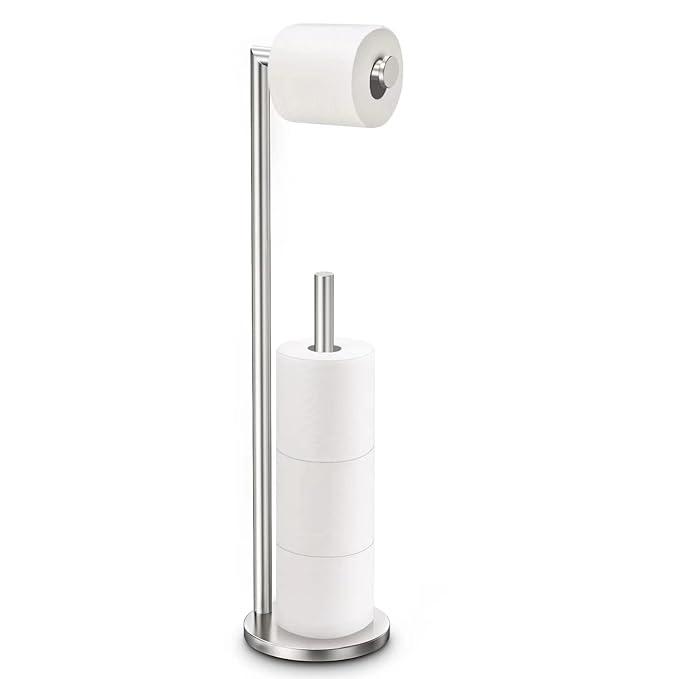 Toilet Paper Holder Stand, Toilet Paper Stand Brushed Nickel, Free Standing Toilet Paper Holder, Toilet Paper Storage by Bathth