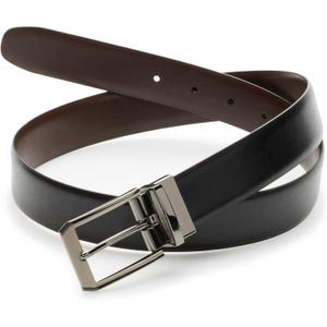 Perry Ellis Men's Portfolio Love Triangle Reversible Leather Dress Belt (34, Black/Brown)