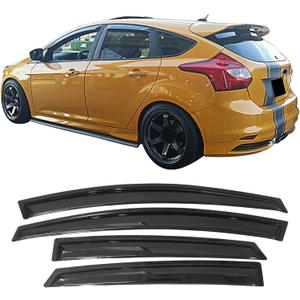 IKON MOTORSPORTS Tape On External Window Visors, Compatible with 2012-2018 Ford Focus, Sun Rain Guard Vent Deflector Smoke Slim Style 4Pcs