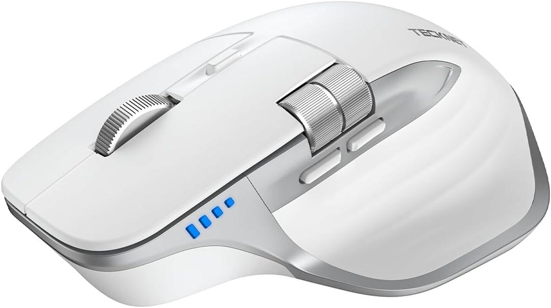 TECKNET Wireless Mouse, Bluetooth Mouse (BT5.3/5.0 & 2.4G) Rechargeable Ergonomic Optical Mouse with 6 Adjustable DPI, Side Scroll, Quiet Clicks, USB A Receiver, 7 Buttons, Wide Compatibility - White