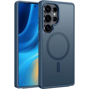 FNTCASE for Samsung Galaxy S25-Ultra Case: Magnetic Translucent Matte Shockproof Slim Cell Phone Cover - Military Grade Drop Proof Hard Back Anti-Fingerprint Protective Phonecase (6.9 inch/Blue)