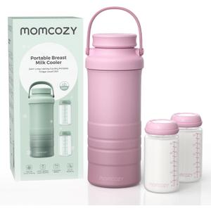 Momcozy 22oz Portable Breast Milk Cooler for Outdoor, Life Saver with 360 Total Cooling for 24 Hours, Larger Capacity Travel Breastmilk Chiller with 2pcs Baby Bottles for Breastmilk Storage (Pink)