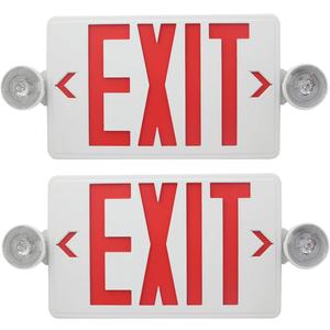 CM MZY LED Exit Sign with Emergency Lights,Exit Sign Light with Battery Backup, Red Letter Emergency Lights with Two Adjustable Heads,AC 120V/277V, UL Certified, 2 Pack
