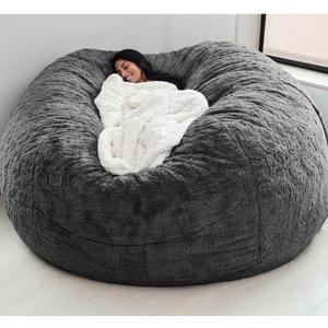 Giant Bean Bag Chair Cover(No Filler),Oversized Round Soft Fluffy PV Velvet Washable Lazy Sofa Bean Bag Bed Cover for Adults, Living Room Bedroom Furniture Outside Cover (Gray, 5FT)