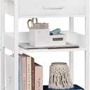 Lerliuo White Printer Stand with Fabric Drawer, 3 Tier Industrial Side Table, Modern Small Printer Desk Holder with Storage Shelf, Multi-Functional Bedside Tables for Home Office Fax Machine Scanner