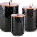 Ceramic Canisters Set with Airtight Lids, 82/48/30 oz Coffee Canisters Sets for the Kitchen, Black Large Jars for Flour, Sugar, Pasta, Coffee, Cookies, Tea - Set of 3, Embossed Pattern