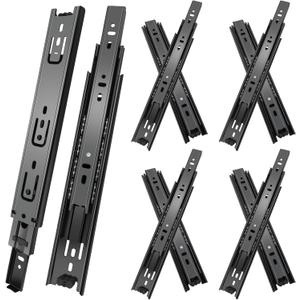 16 inch Drawer Slides 4 Pairs (8pcs) 3 fold Full Extension Side Mount Cabinet Drawer Glides 16" Black Cabinet Rails for Dresser, Cabinet, Kitchen, Trash Can, Wardrobe 100 LB Capacity