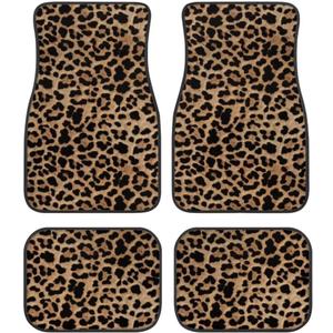 Leopard Print All Weather Floor Mats for Car SUV & Truck - Automotive Floor Mats 4 Pieces Set (Front & Rear), Heavy Duty Protection