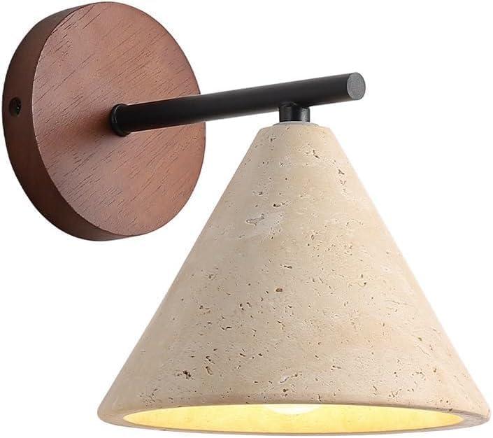 Indoor Mid Century Modern Wall Sconce Nordic Yellow Natural Travertine Bedside Wall Light Vintage Marble Wood Farmhouse Hallway Wall Mounted Lamp for Bathroom Living Room Hallway